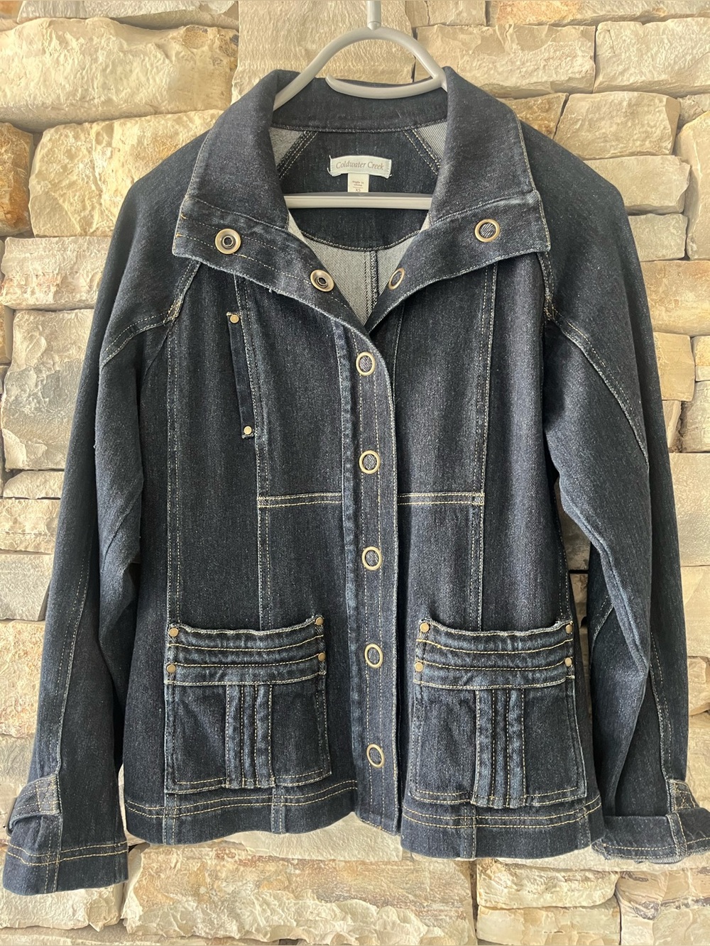Navy denim jacket soft with give from spandex fun detail